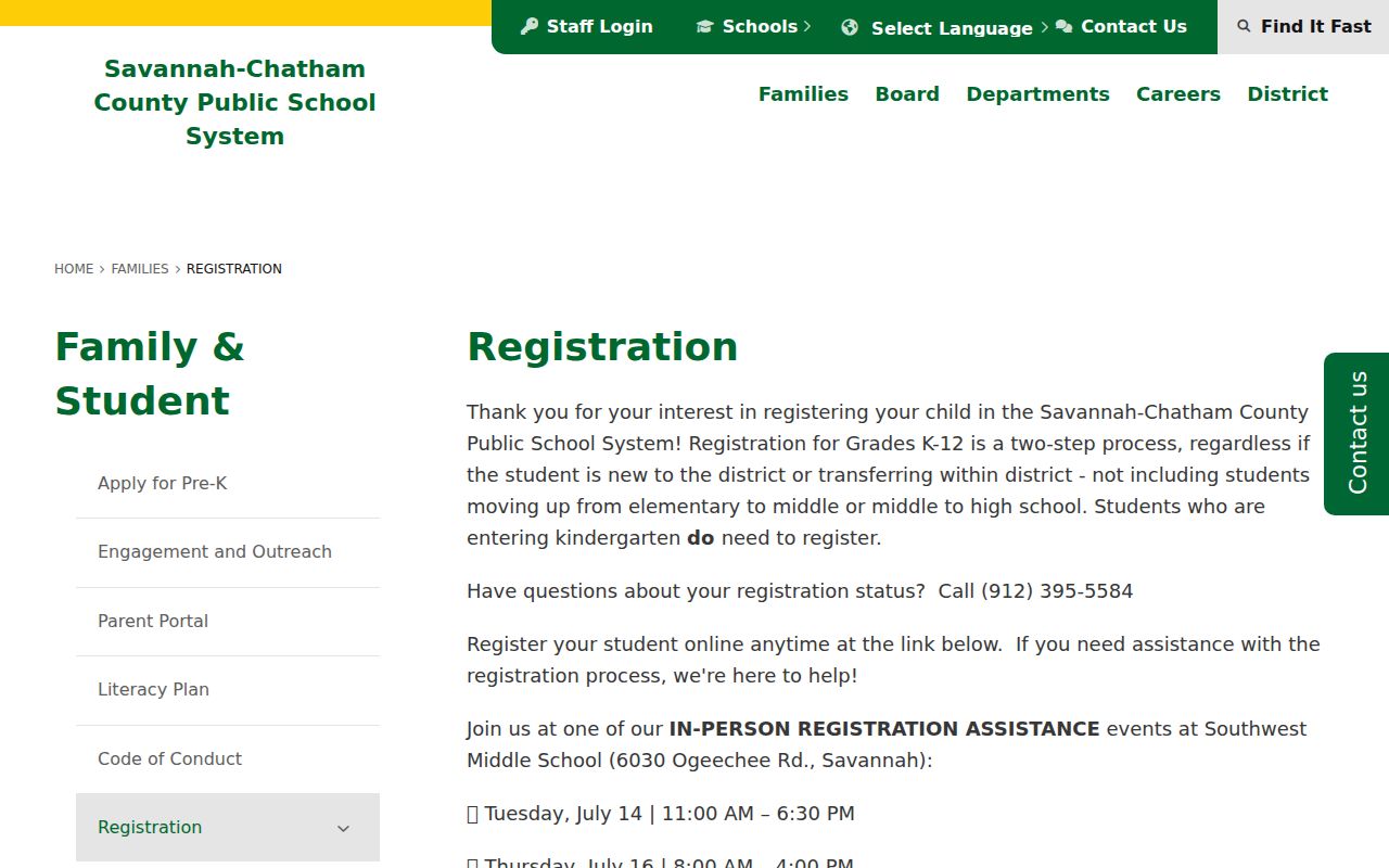 Savannah people directories page for SCCPSS contacts