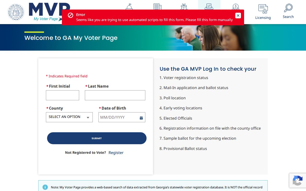 Georgia My Voter Page registration lookup screen